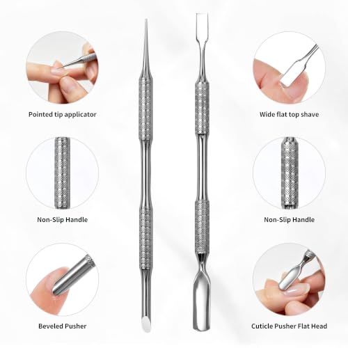 Cuticle Trimmer with Pusher Cutter, Premium Stainless Steel Cuticle Nippers Clippers, Dead Skin Remover, Professional Salon Home Manicure Pedicure Tools for Fingernails Toenails