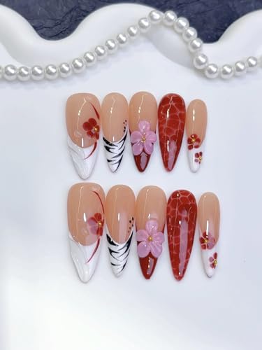 Handmade Fall Press On Nails Long Almond French 10Pcs - color: color02