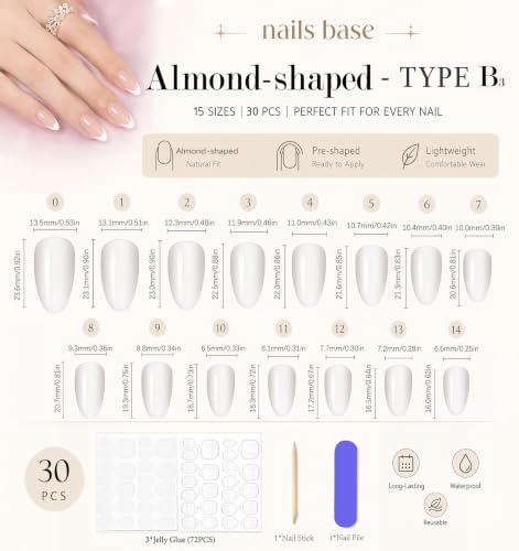 French Tip Press On Nails, 30PCS Almond Pink Nude Fake Nails - color: Light Pink Solid Nails