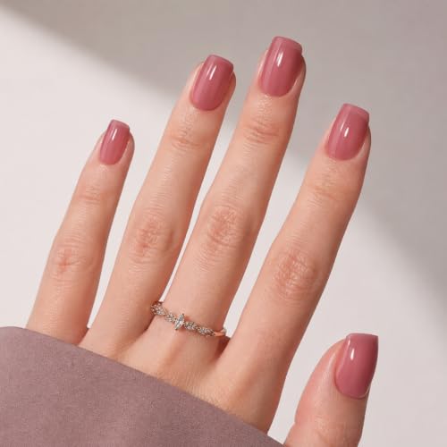 Nude Press On Nails Square - Pink Nails Short Fake Nails - color: 1C - Rosy Nude