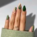 CTTHNBD Press on Nails Green - Medium Almond Fake Nails with Gold Foil Design - Christmas, Glossy Full Cover Stick on Nails - for Women 24 Pcs - color: Gold Green