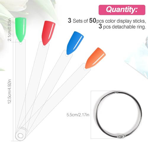 150Pcs Nail Swatch Sticks with Ring Clear Nail Polish Tips Fan Shape Nails Sample Sticks Nail Practice Color Display ABS Nail Art Polish Display Board, Clear - color: 150Pcs Clear