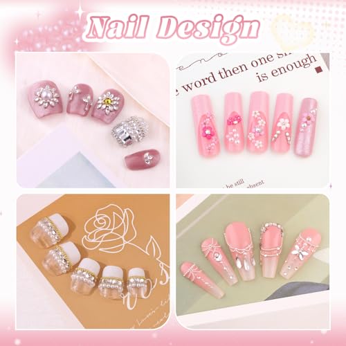 Nail Beads and 3D Flowers Glass Nail Rhinestones for Nails Pearls Charms - color: 04 2 Boxes Nail Art Decos Set 12