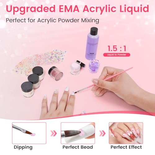 Acrylic Nail Kit for Beginners with Everything in Pink Gift Storage Bag - color: Bling Pink