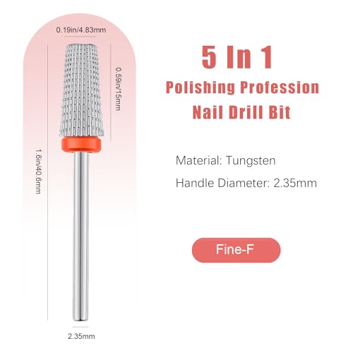2pcs 5 in 1 Nail Drill Bits, 3/32'' Tungsten Carbide Safety Bits,Two Way Use for Both Left and Right Handed, Fast Remove Cuticle Acrylic Gel Polishing Manicure Pedicure Tools (Sliver) - color: Sliver