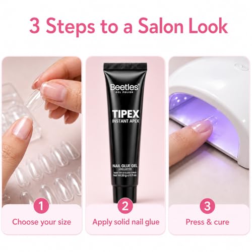 Beetles Tipex Lite Instant Apex Nail Tips, Short Square, 16 Sizes(00-14)
