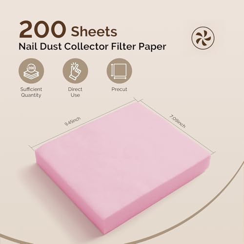 MelodySusie 200 Sheets Nail Dust Collector Filter Paper, Disposable Dust Vacuum Filter with 6pcs Sticky Back Hook for Most Nail Dust Fan Extractor Machine, Nail Tech Supplies for Salon & Home - color: Pink