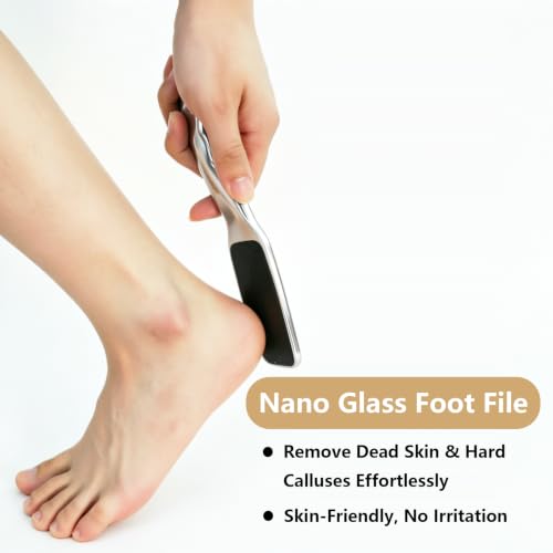 Glass Foot File,Nano Glass Foot Scraper with Ergonomic Handle,Silver - color: Silver