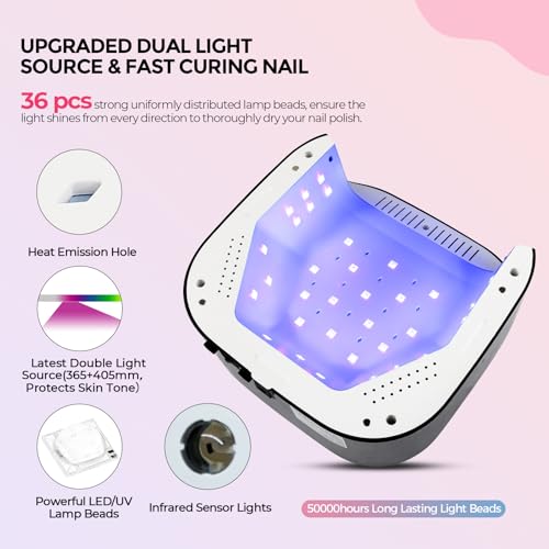 Lavinda UV LED Nail Lamp, Plug-in 54W UV Nail Light for Gel Polish, Black - color: Black