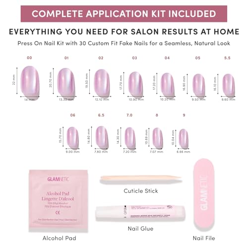 Glamnetic Press On Nails - Short Round, Velvet Fake Nails 30 Pc Full Kit - color: 3B - Oyster Glow
