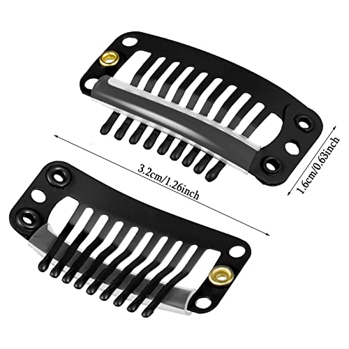 WILLBOND 30 Pcs Wig Clips Hair Extensions, 9-Teeth 32 Mm, Black - color: Black