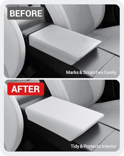 BASENOR Armrest Cover for Tesla Model Y Juniper/Model YL/Model 3 Highland - size: Model Y Juniper / 3 Highland White