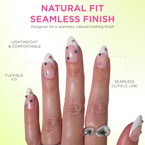 PaintLab Bejeweled 3D Gem French Tip Press On Nails, Medium Almond, 30pc - color: Bejeweled