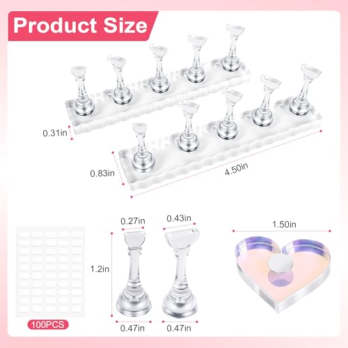 Nail Stand for Press On Nail Holder for Painting Nails, Magnetic Fake Nail Stands Tips, Heart Shaped Nail Holder with Double-sided Tape Practice Nail Art Tools - color: Clear
