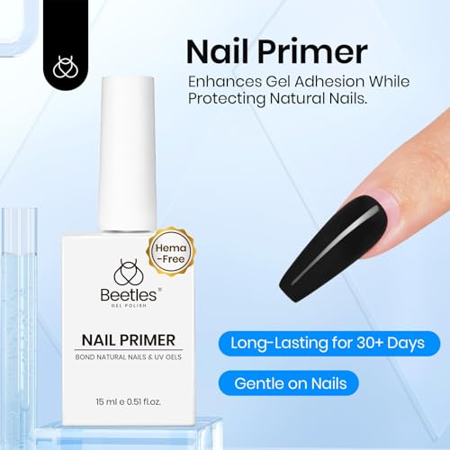 Beetles Gel Top and Base Coat Set with Nail Dehydrator and Primer 4Pcs 15ml - color: E-Clear-4