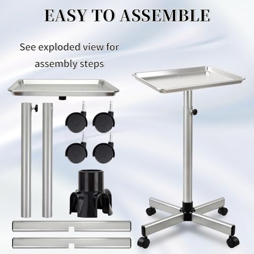 Salon Tray on Wheels, Hair Stylist Tray with Adjustable Height, Silver - color: Silver