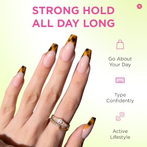 PaintLab Tortoise Shell Press On Nails, Sleek Coffin Square, 30pcs Nail Kit - color: Tortoise Chic
