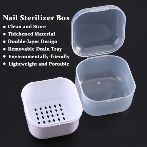 Nail Tool Sterilizer Box, Portable Soaking Box for Nail Drill Bits, White - color: White