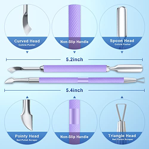 2PCS Lavender/Taro Purple Cuticle Pusher Tool and Scraper Nail Pusher - color: Lavender/Taro Purple