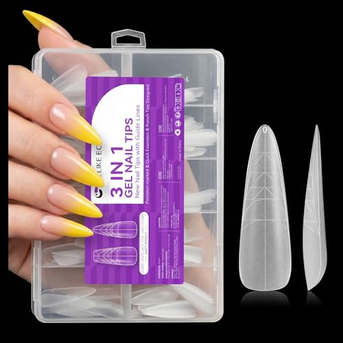 gelike ec Gel Nail Tips: 84Pcs XXL Almond 3-in-1 Quick French Matte Tips - color: D1-XXL Almond Dual Forms