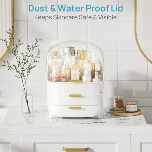 Vtopmart 3-Tier Skincare Makeup Organizer with Drawer and LId, White - color: White, size: With Lid