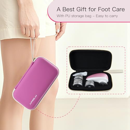 APRELM Rechargeable Electric Foot Callus Remover with 3-Sizes 120Pcs Sandpapers, Professional 1000RPM Electric Foot File with Organizer, Pedicure Tools Gifts for Women Men (E5 Pink-White) - color: Pink-white
