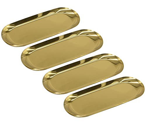 4 Pcs 9 Inch x 3.7 Inch Gold Stainless Steel Trinket Tray, 110g - color: Gold 4 Pcs, size: 9" x 3.7" x 2"