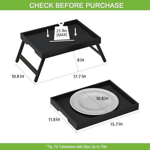 Youpehom Bamboo Bed Tray Tables with Folding Legs, Medium, 2-Pack, Black - color: Black-2 Pack, size: Medium