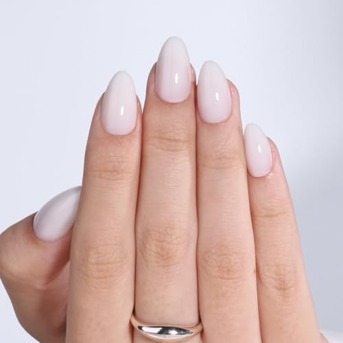 White Press On Nails Almond - Milky White Nails Fake Nails - color: 2A - Milky White