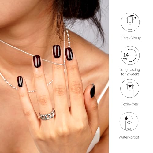 DANNI & TONI Semi Cured Gel Nail Strips Dark Red (Bonfire Night) Cat Eye Magnetic Gel Nail Wraps 28 Stickers - color: Bonfire Night