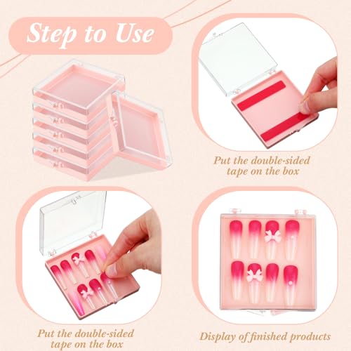 Landhoow 15 Pcs Press on Nail Box, Acrylic Display Case,Clear, Black, Pink - color: Clear, Black, Pink