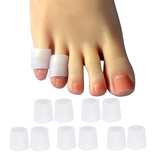 Hoogoo 10 Pack Pinky Toe Sleeves Protectors, Toe Covers, Protect Toe from Rubbing, Ingrown Toenails, Corns, Blisters, Hammer Toes and Other Painful Toe Problems - color: White