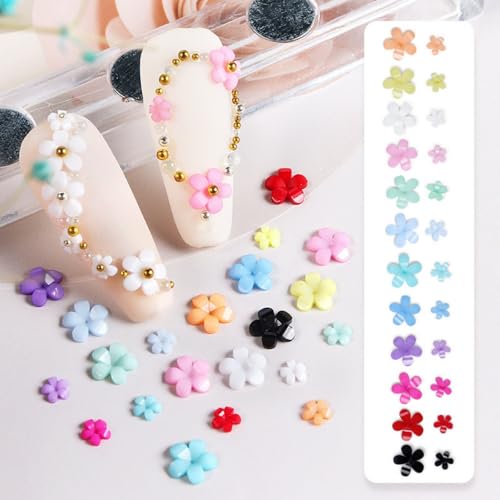 1 Box 12 Color Flower Nail Charms 3D Resin Floral Nail Charm Gold Silver Pearl Beads Nail Jewels Colorful Spring Valentine's Day Petal Nail Art Supplies for Women Girls DIY Acrylic Nail 12 Grids - color: YHN30
