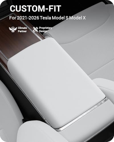 BASENOR Upgraded Center Console Armrest Cover for Tesla Model S Model X - size: Model S/X White