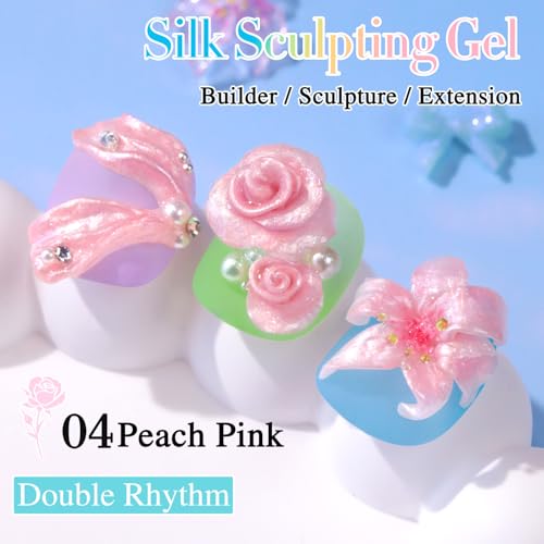 Double Rhythm 3D Nail Gel Pearl Solid Sculpting Gel for Art Non-Sticky Hard Gel for Building Carving Molding Extension Soak Off UV/LED Nail Art Salon Home DIY 0.5 Oz (Pink-Silk 04) - color: Pink