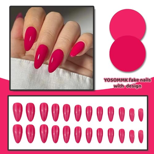 Berry Red Acrylic Press on Nails Almond Shaped Medium Fake Nails - color: 17-Berry Red