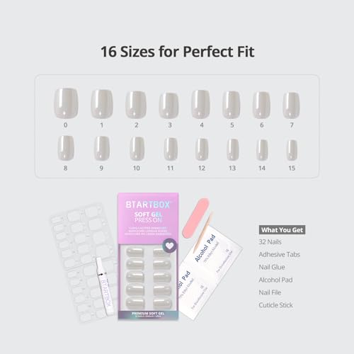 BTArtbox Press On Nails, Short Square White Fake Nails, 32Pcs Full Kit - color: A-Vanilla Glazed