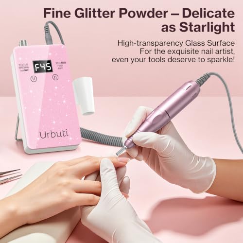 Electric Nail Drill 45000RPM Professional,Glitter Portable E-File Nail Drill Kit for Acrylic & Gel Nails,LCD Display & 4000mAh,Electric Nail File 12 Bits,Manicure Pedicure Kit for Home Salon,Pink - color: Pink