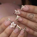 French Tip Press on Nails Short Square Leopard Flower Design - color: Brown Black Gold Pink