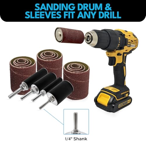 16pk Sanding Drums Sleeve Set for Drill, 2in Long Spindle Sander Bits - size: 60-80-120 Grit, style: 16pc Drums and Sleeves
