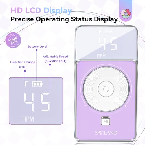 SAVILAND SSPro X-Drill Nail Drill Professional: 45000 RPM Quick Removal for Acrylic Nails Electric Nail File 3000 mAh Nail Drill Kit Portable EFile with Ceramic Bits Sanding Bands Nail Tech Salon - color: Purple White