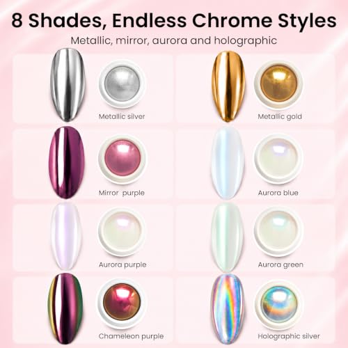 Beetles Chrome Nail Powder Set 8 Colors Mirror Effect Metallic - color: A - Multicolor-8