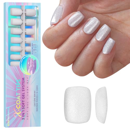 BTArtboxnails Press On Nails, Short Square White Fake Nails, 150Pcs - color: Frozen Cat Eye - Short Square