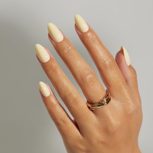 LAMIMOSA 32Pcs Butter Yellow Press On Nails Short Almond, BUTTERCUP - color: BUTTERCUP