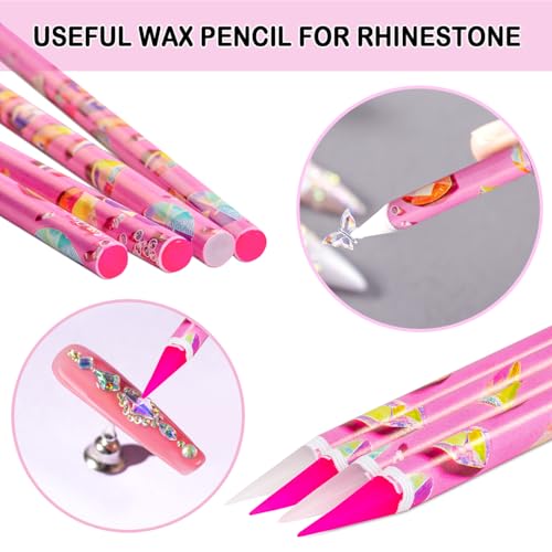 17Pcs Rhinestone Picker Tool Kit, Self-Adhesive Wax Pencil for Rhinestones and Diamond Painting, Jewel Picker Tool Dotting Tools for Nail Art, Little Nail Gem Tool with 8 Rhinestone Tray Nail Tweezers - color: 17pcs