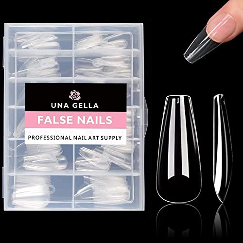 UNA GELLA Long Coffin Nail Tips 504pcs Clear Long Gel Nail Tips Coffin