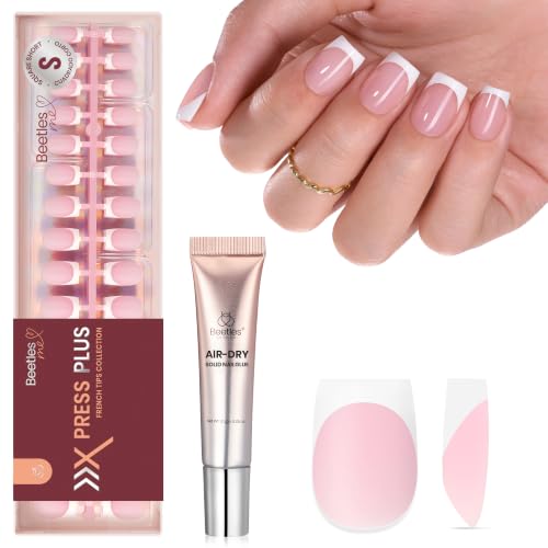 Beetles French Tip Press On Nails with Semi Solid Nail Glue, Short Square - color: 1f - Tips & Semi Solid Glue - S