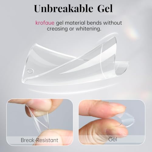 krofaue Duck Nail Tips - Clear Flexible Gel Curved Nail Tips - color: Clear Duck Half Cover