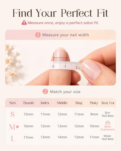 Buleens 100% Handmade Acrylic Press On Nails Medium Almond 10PCS Size L - color: Pink Floral, size: L