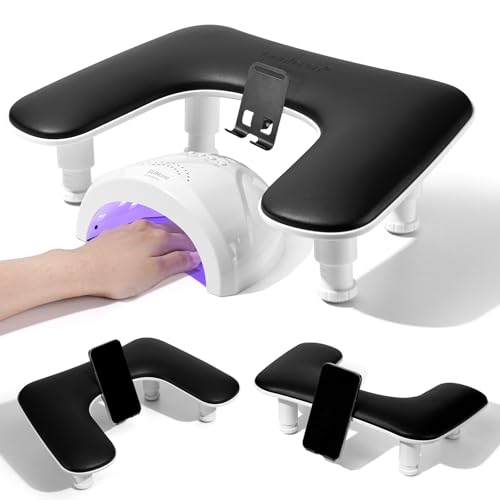 U-Shaped Manicure Arm Rest for Nails Tech with Rotating Phone Stand, Black - color: 3nd Gen Black